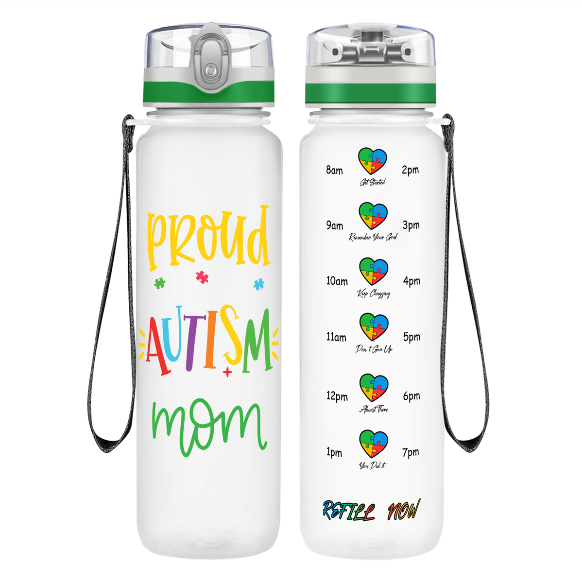 Proud Autism Mom on 32 oz Motivational Tracking Water Bottle