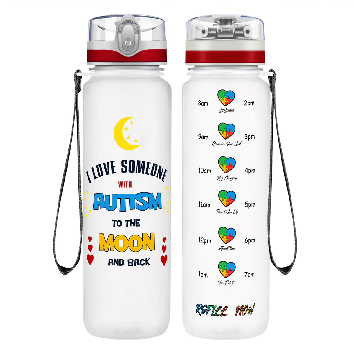 I Love Someone with Autism on 32 oz Motivational Tracking Water Bottle