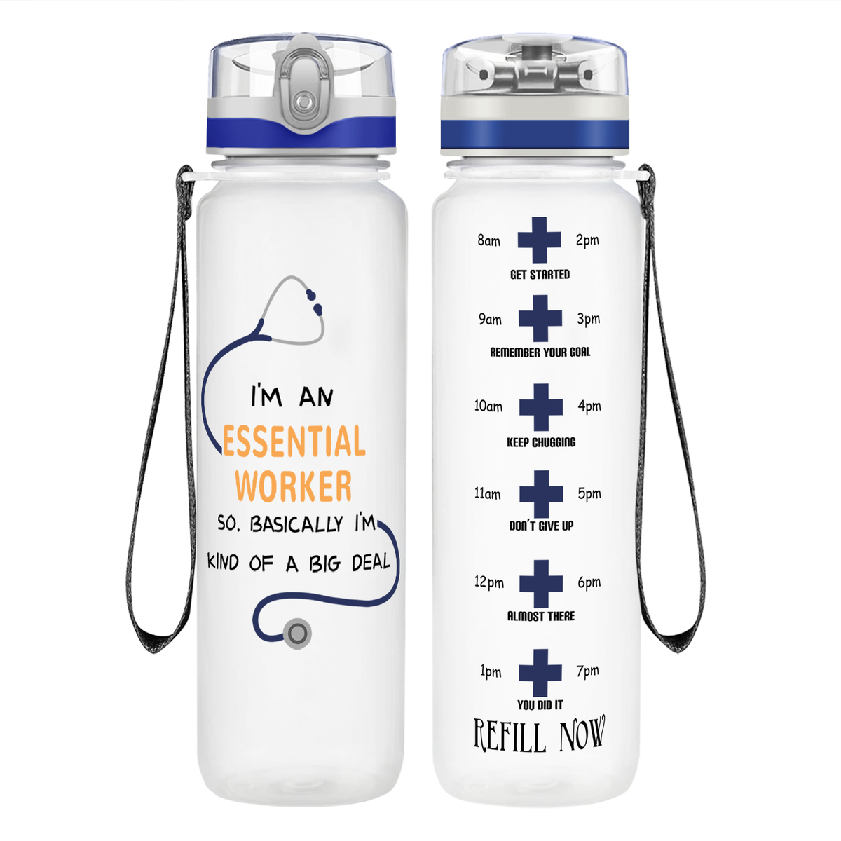 Essential Worker on 32oz Motivational Tracking Nurse Water Bottle