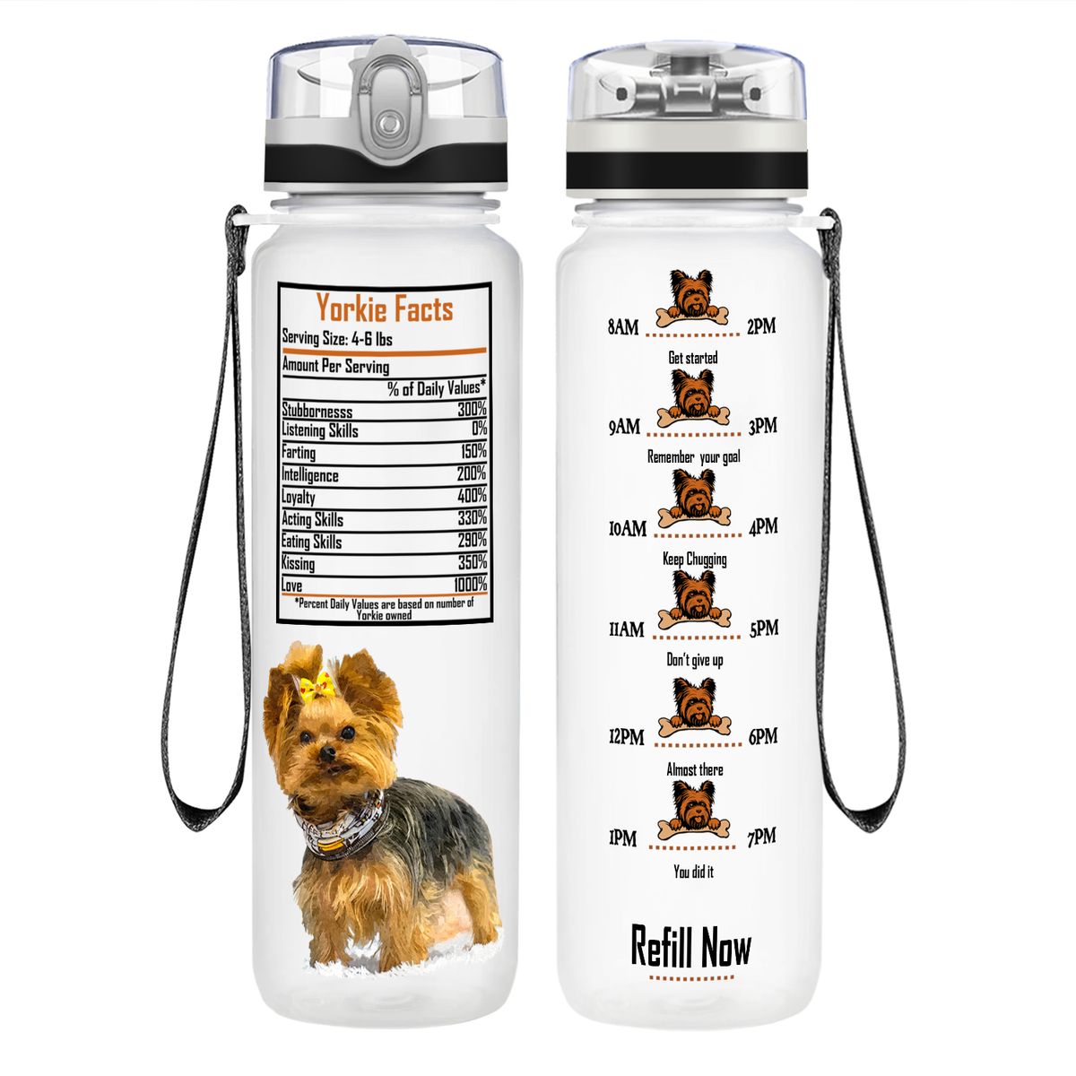 Yorkie Facts on 32 oz Motivational Tracking Water Bottle