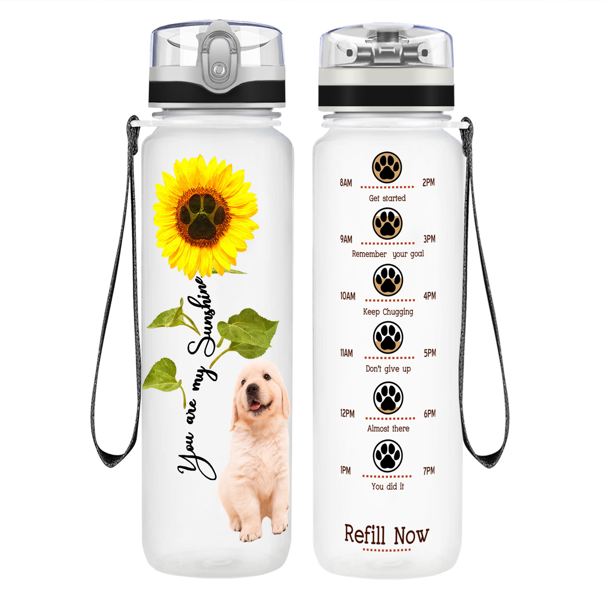 Golden Retriever You are my Sunshine on 32 oz Motivational Tracking Water Bottle