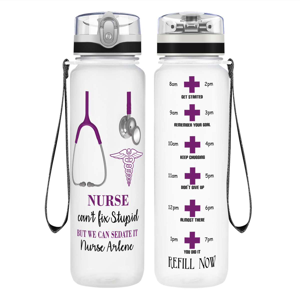 Personalized Can't Fix Stupid on 32oz Tracking Nurse Water Bottle