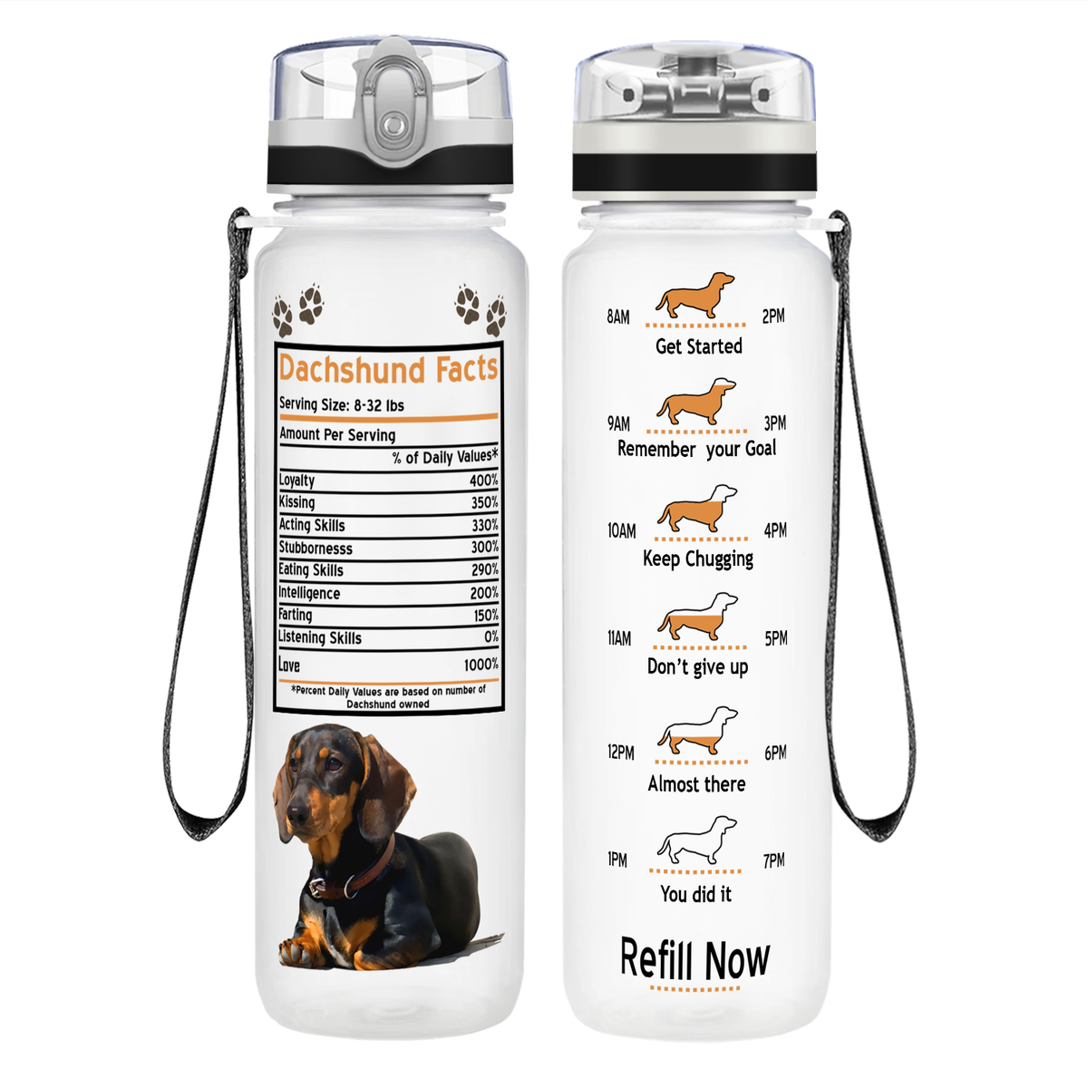Dachshund Facts on 32 oz Motivational Tracking Water Bottle