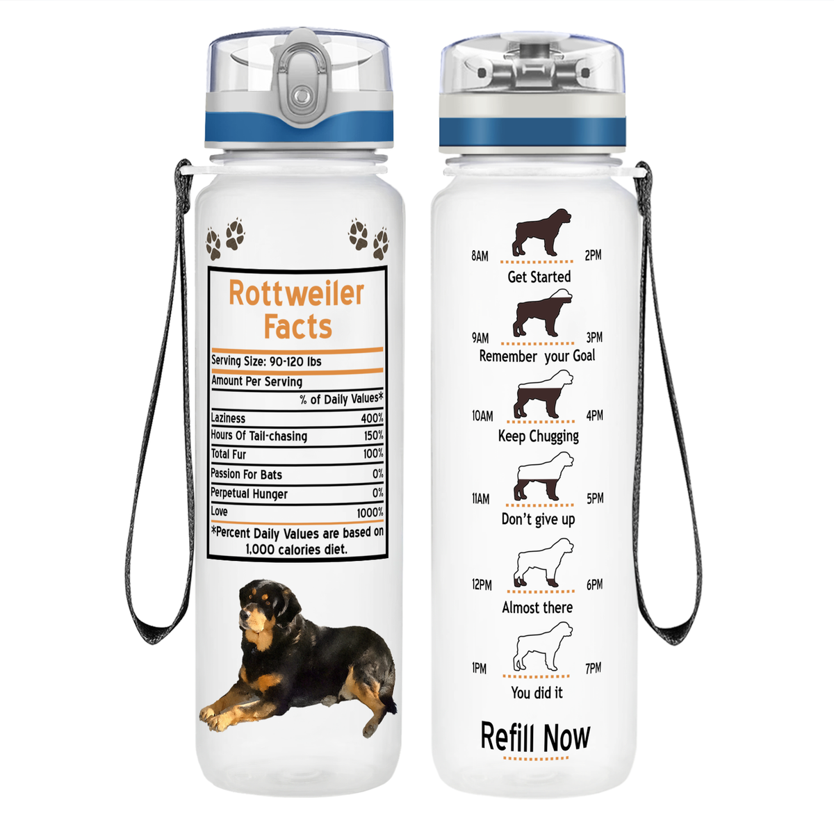 Rottweiler Facts on 32 oz Motivational Tracking Water Bottle