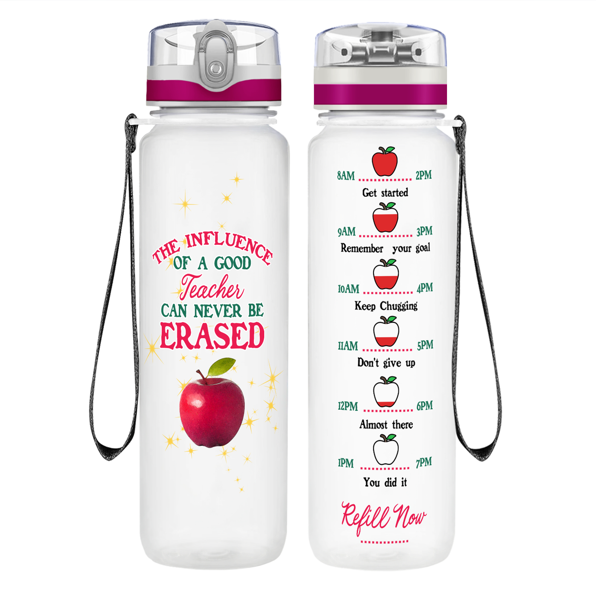 Teacher Can Never be Erased on 32 oz Motivational Tracking Water Bottle