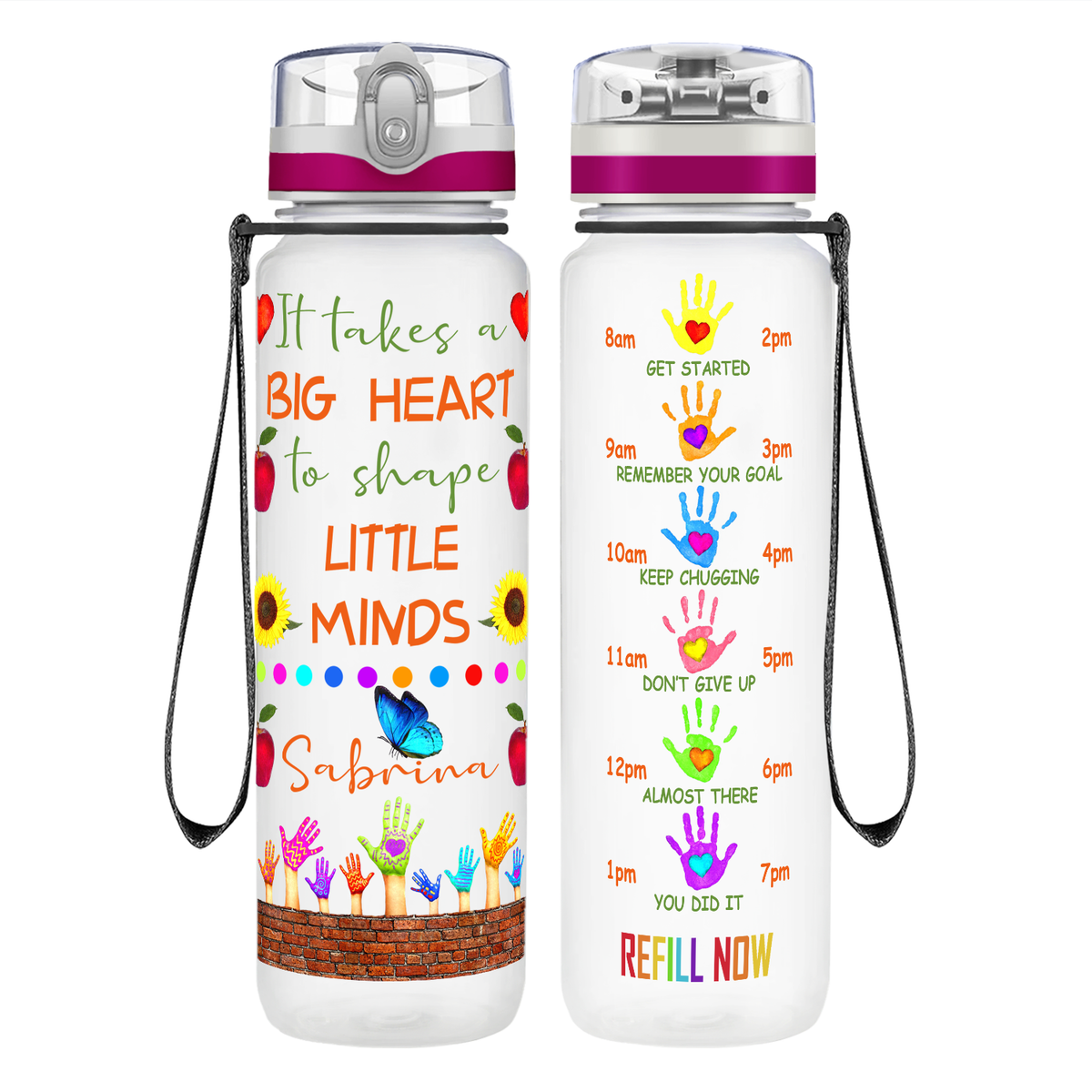 Personalized It Takes a Big Heart on 32 oz Motivational Tracking Water Bottle