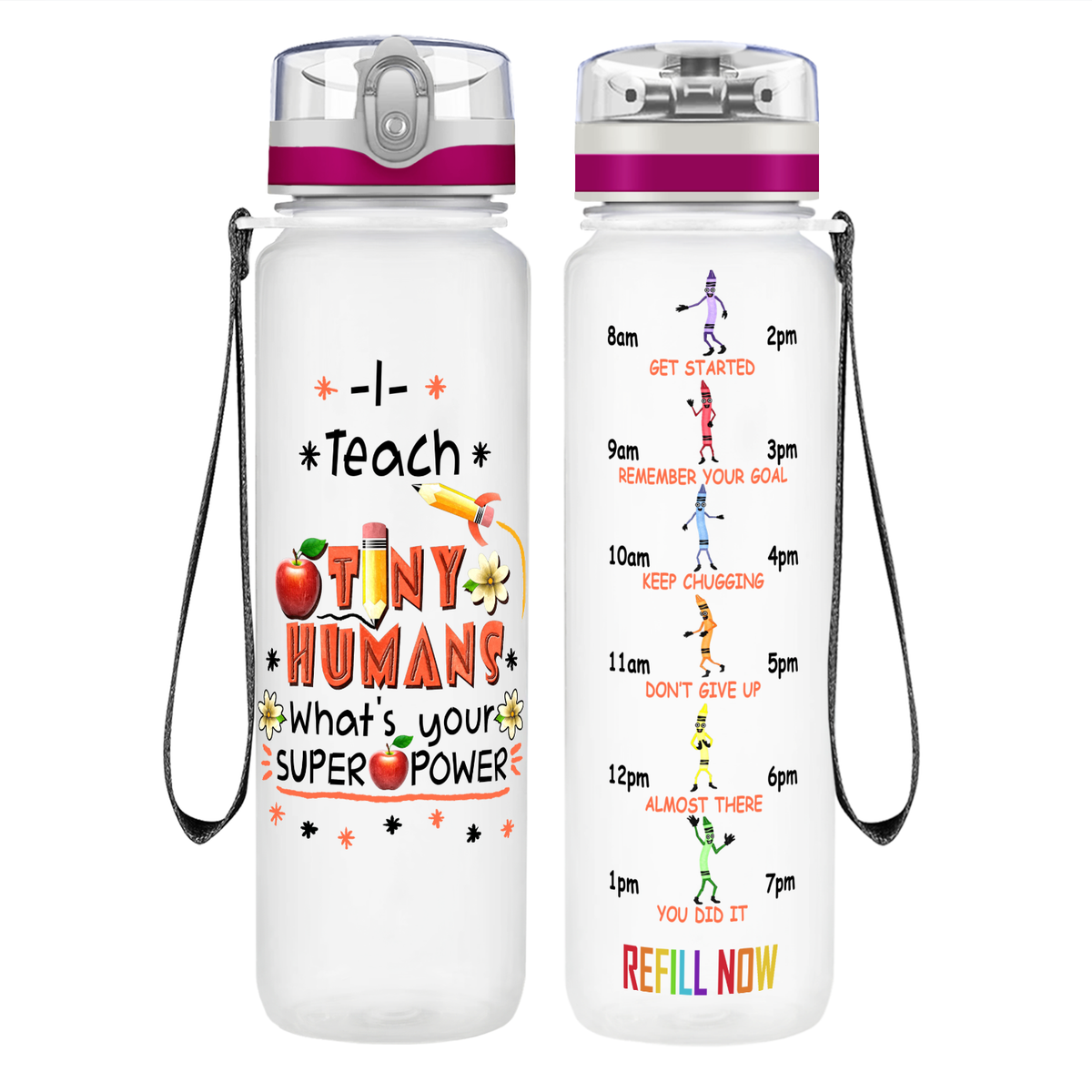 I Teach Tiny Humans on 32 oz Motivational Tracking Water Bottle