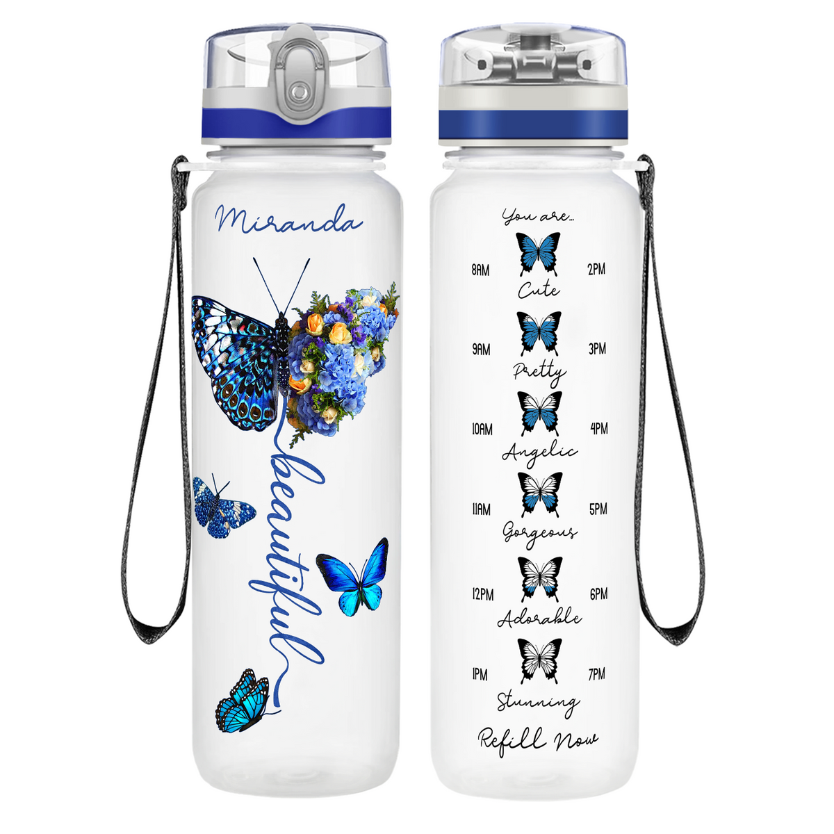 Personalized Beautiful Butterflies on 32 oz Motivational Tracking Water Bottle