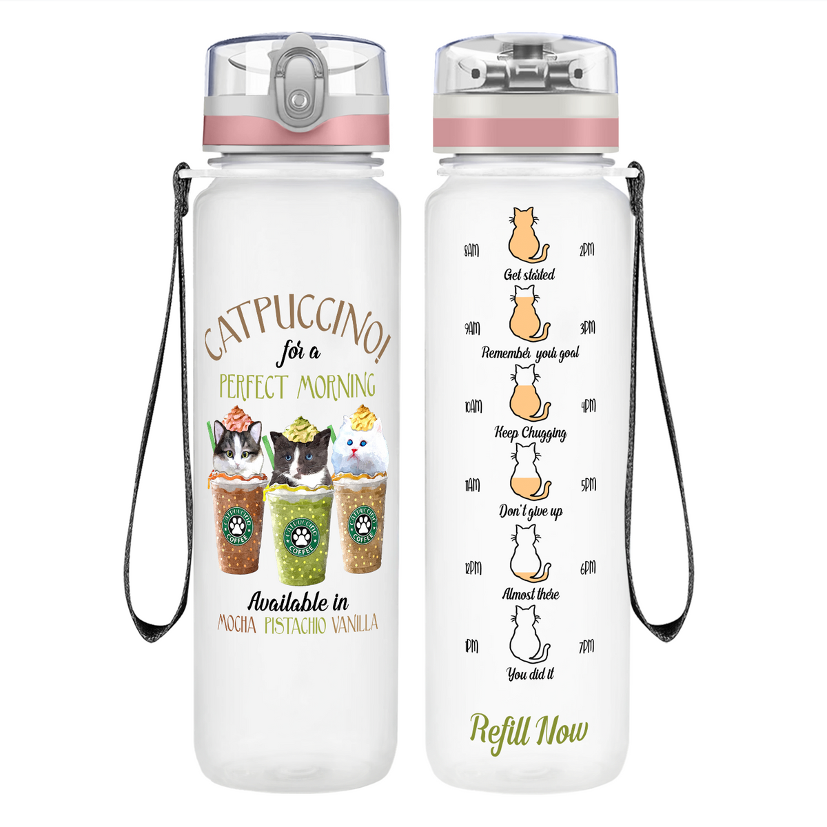Catpuccino Perfect Morning on 32 oz Motivational Tracking Cat Water Bottle