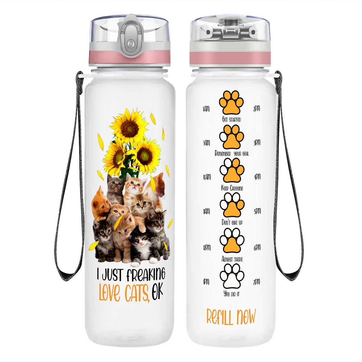 I Just Freaking Love Cats on 32 oz Motivational Tracking Water Bottle