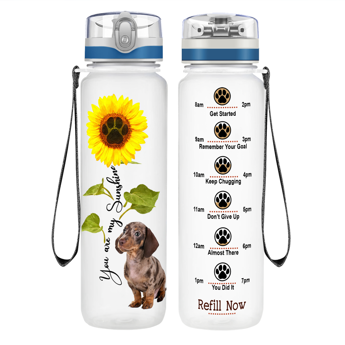 You are my Sunshine Dapple Dachshund Puppy on 32 oz Motivational Tracking Water Bottle