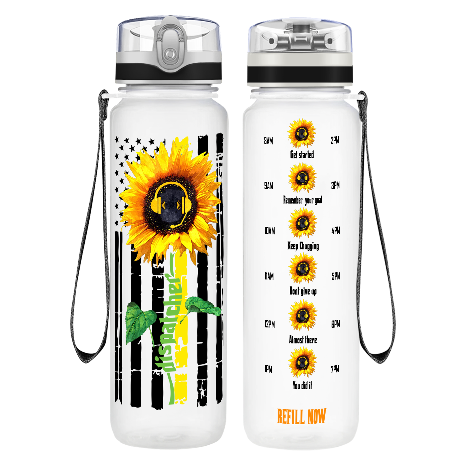 Sunflower Thin Gold Line Flag on 32 oz Motivational Tracking Water Bottle
