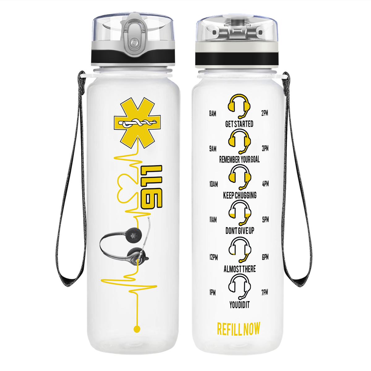 Personalized 911 Operator on 32 oz Motivational Tracking Water Bottle