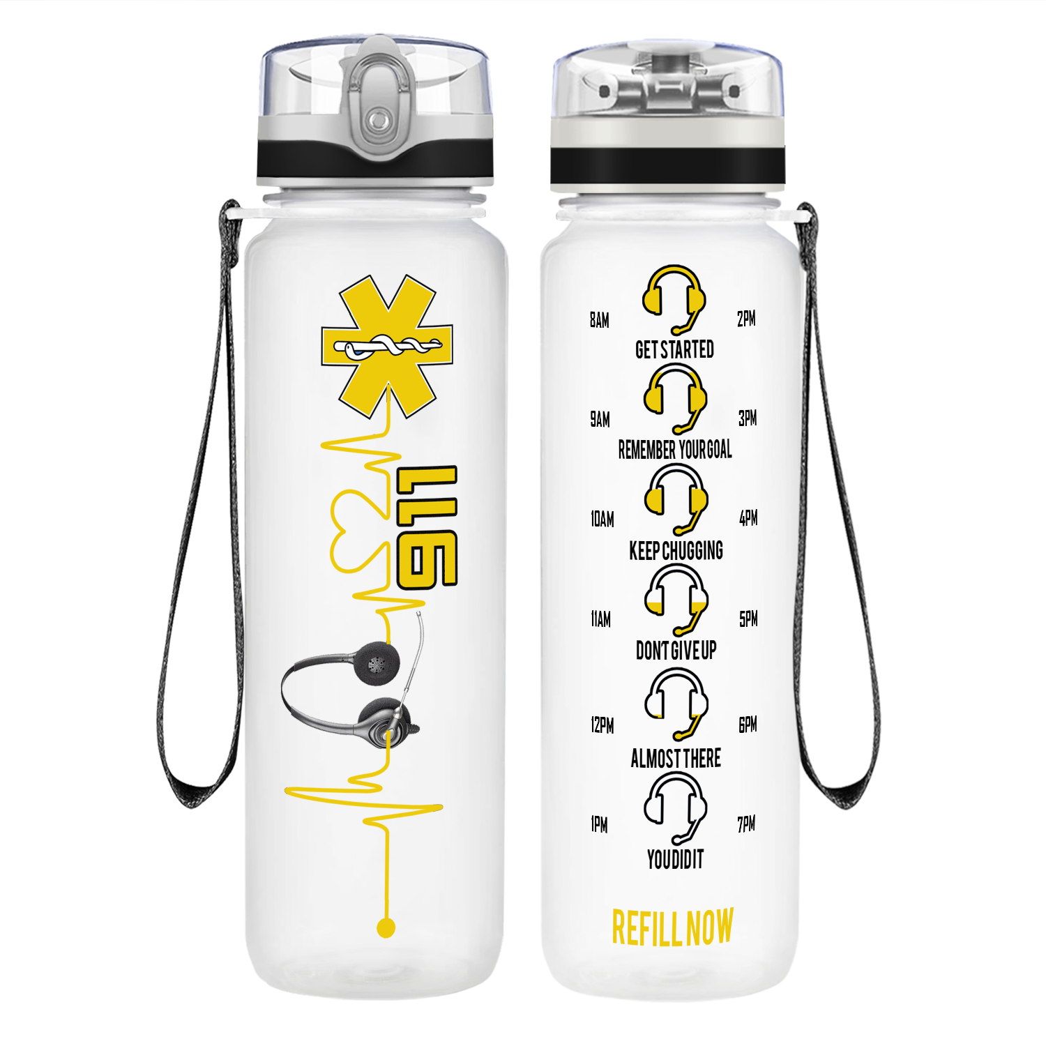 Personalized 911 Operator on 32 oz Motivational Tracking Water Bottle