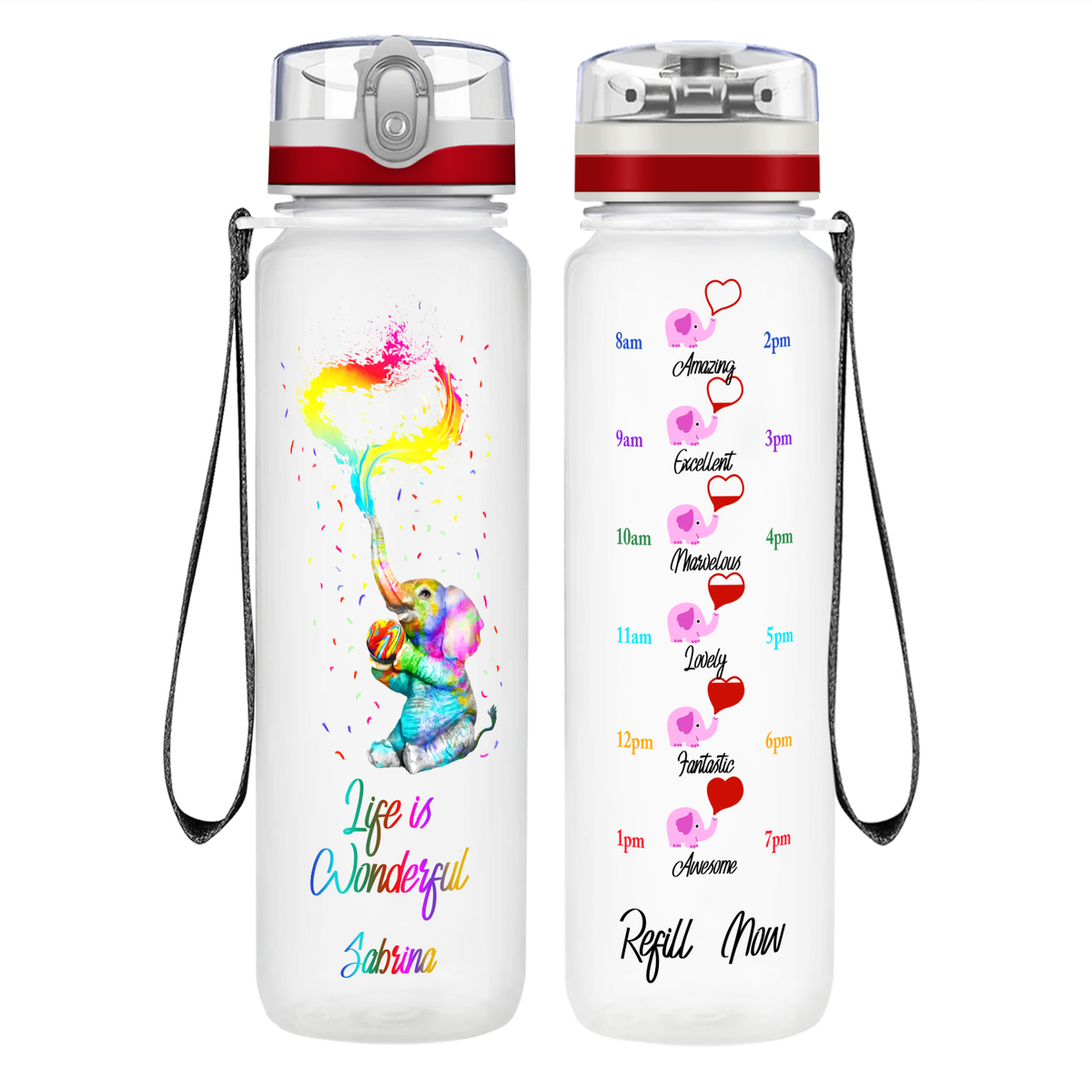 Personalized Life is Wonderful on 32 oz Motivational Tracking Water Bottle