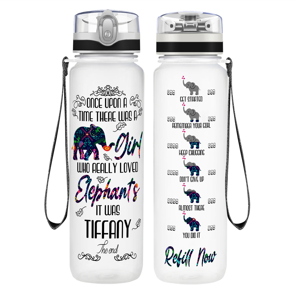 Personalized Once Upon a Time Elephants on 32 oz Motivational Tracking Water Bottle