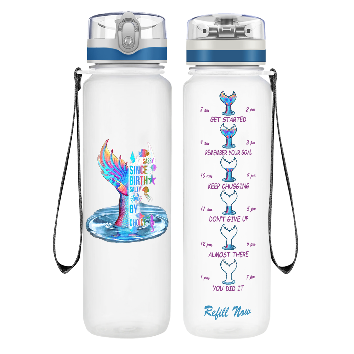 Personalized Sassy Since Birth on 32 oz Motivational Tracking Water Bottle