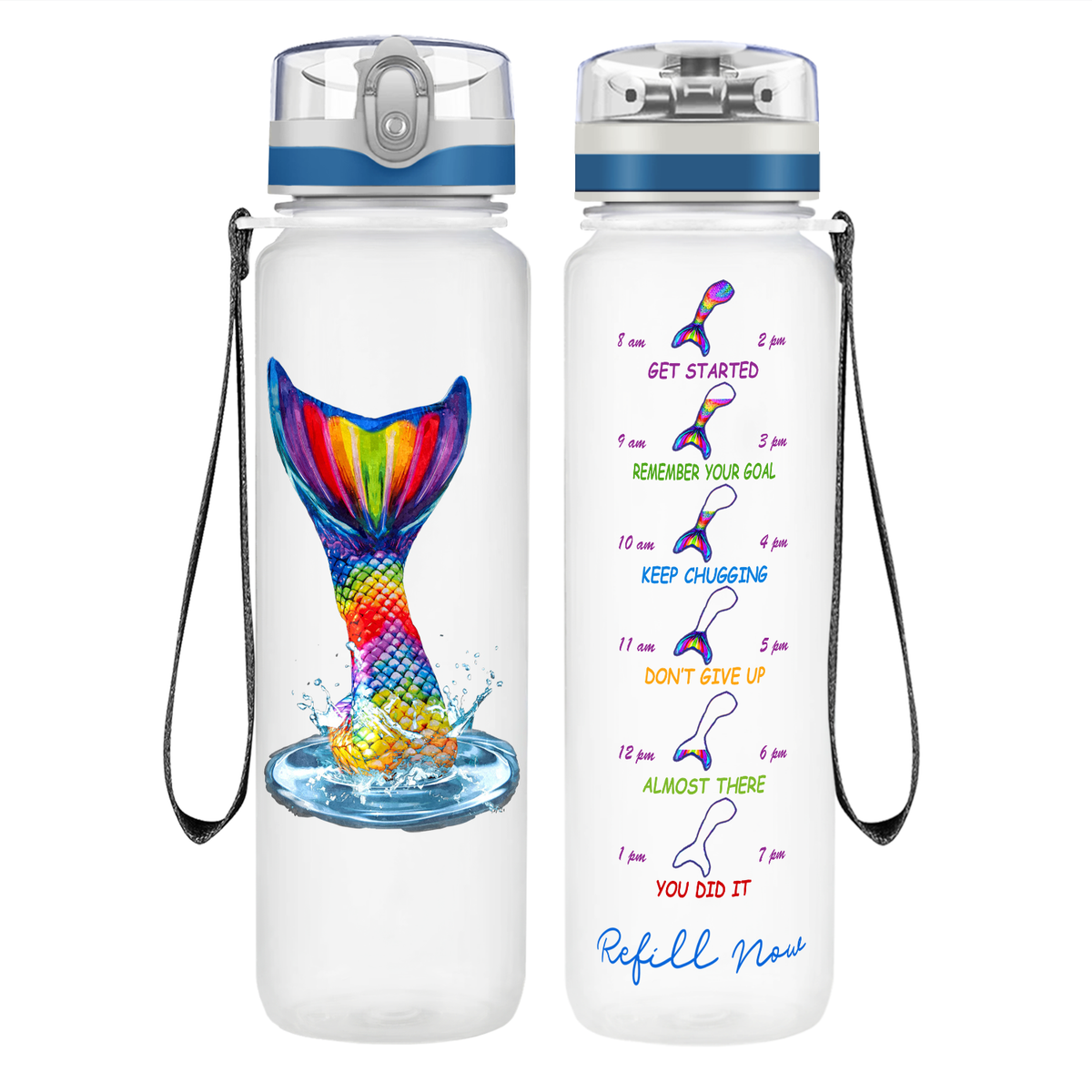 Personalized Mermaid Tail on 32 oz Motivational Tracking Water Bottle