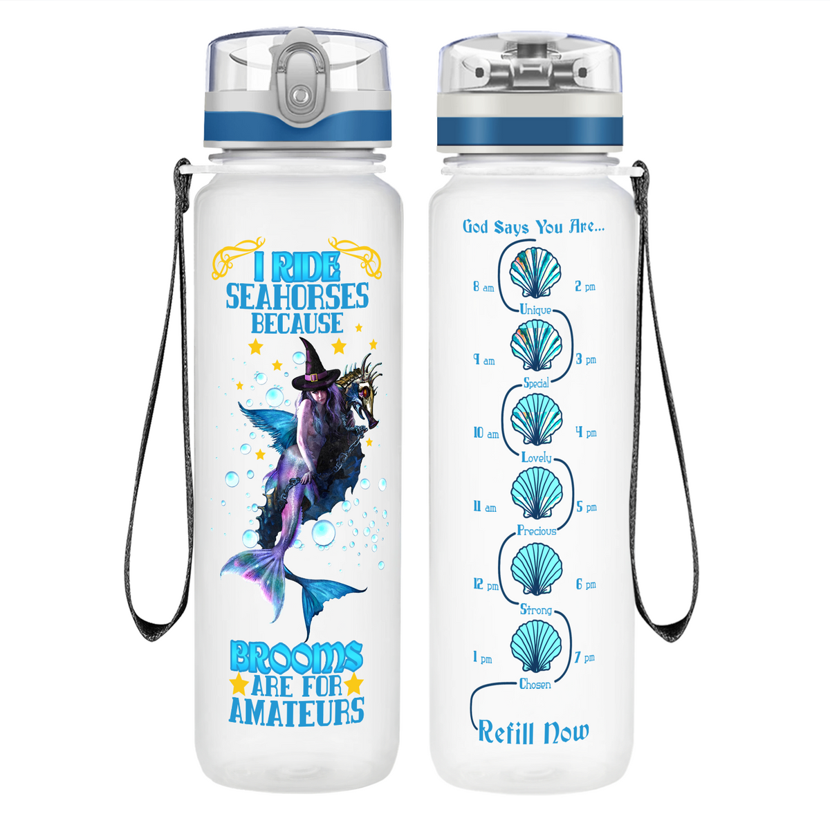 I Ride Seahorses on 32 oz Motivational Tracking Water Bottle