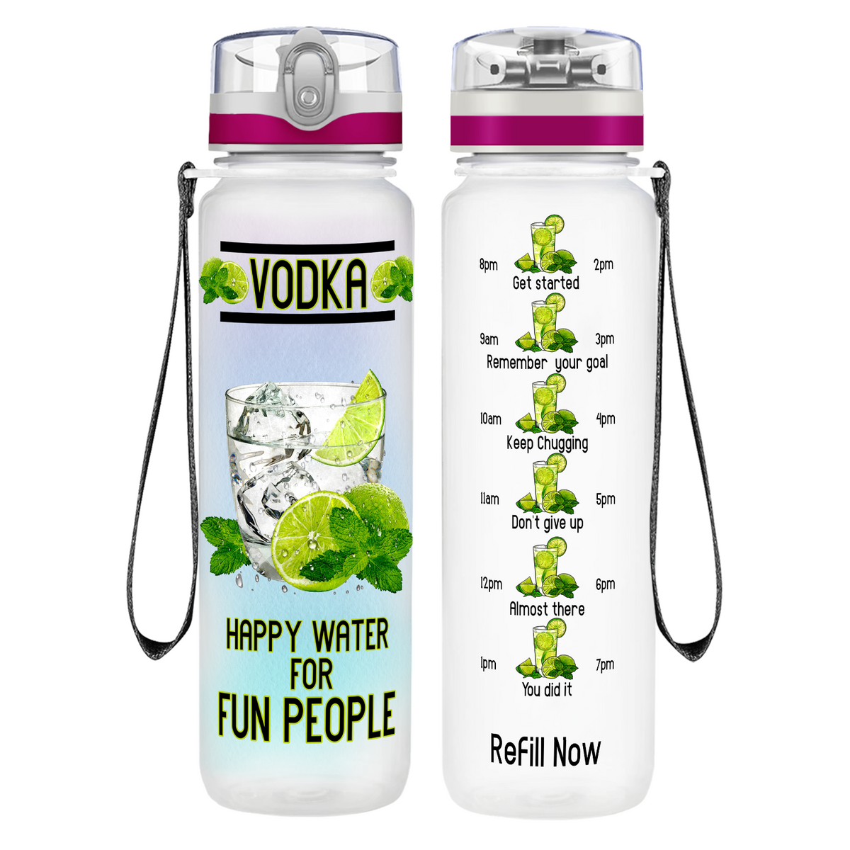Vodka Happy Water on 32 oz Motivational Tracking Water Bottle