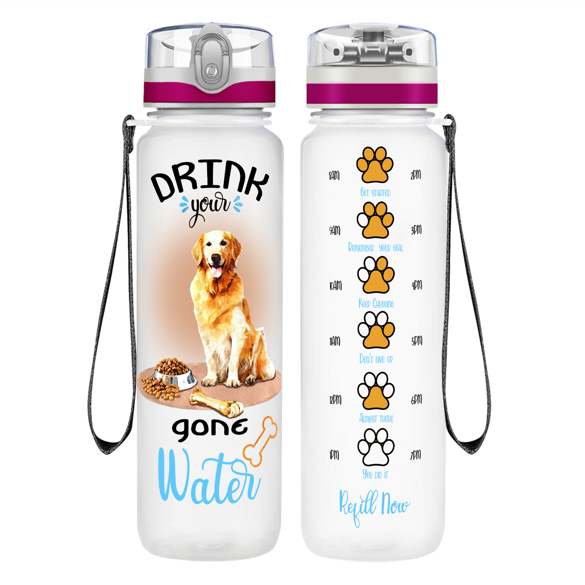 Golden Retriever Drink Your Water on 32 oz Motivational Tracking Water Bottle