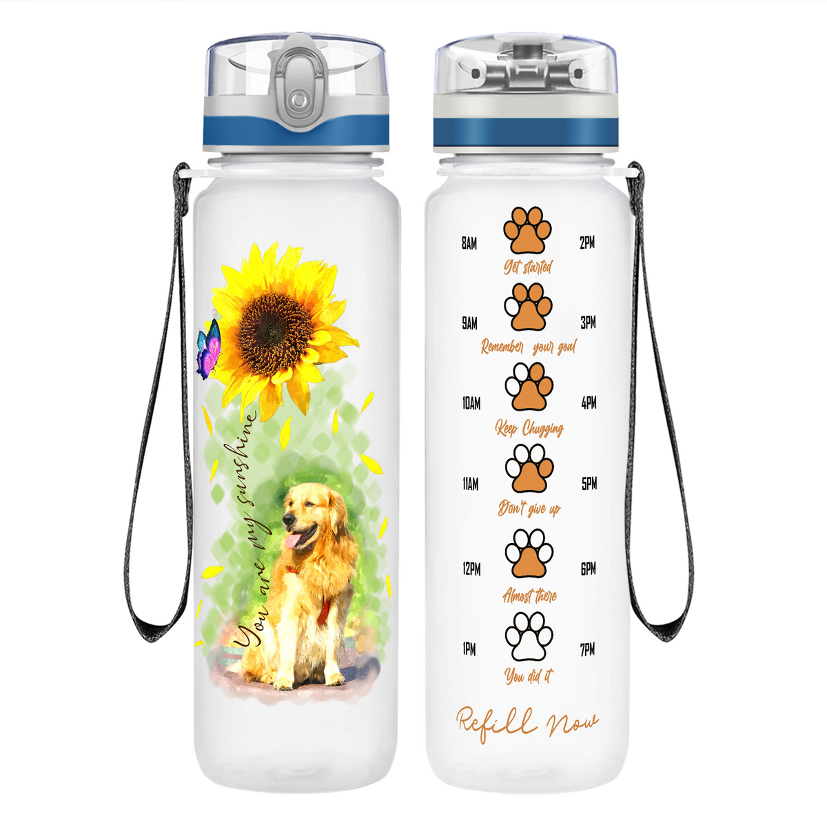 You Are My Sunshine with Butterfly Golden Retriever on 32 oz Motivational Tracking Water Bottle
