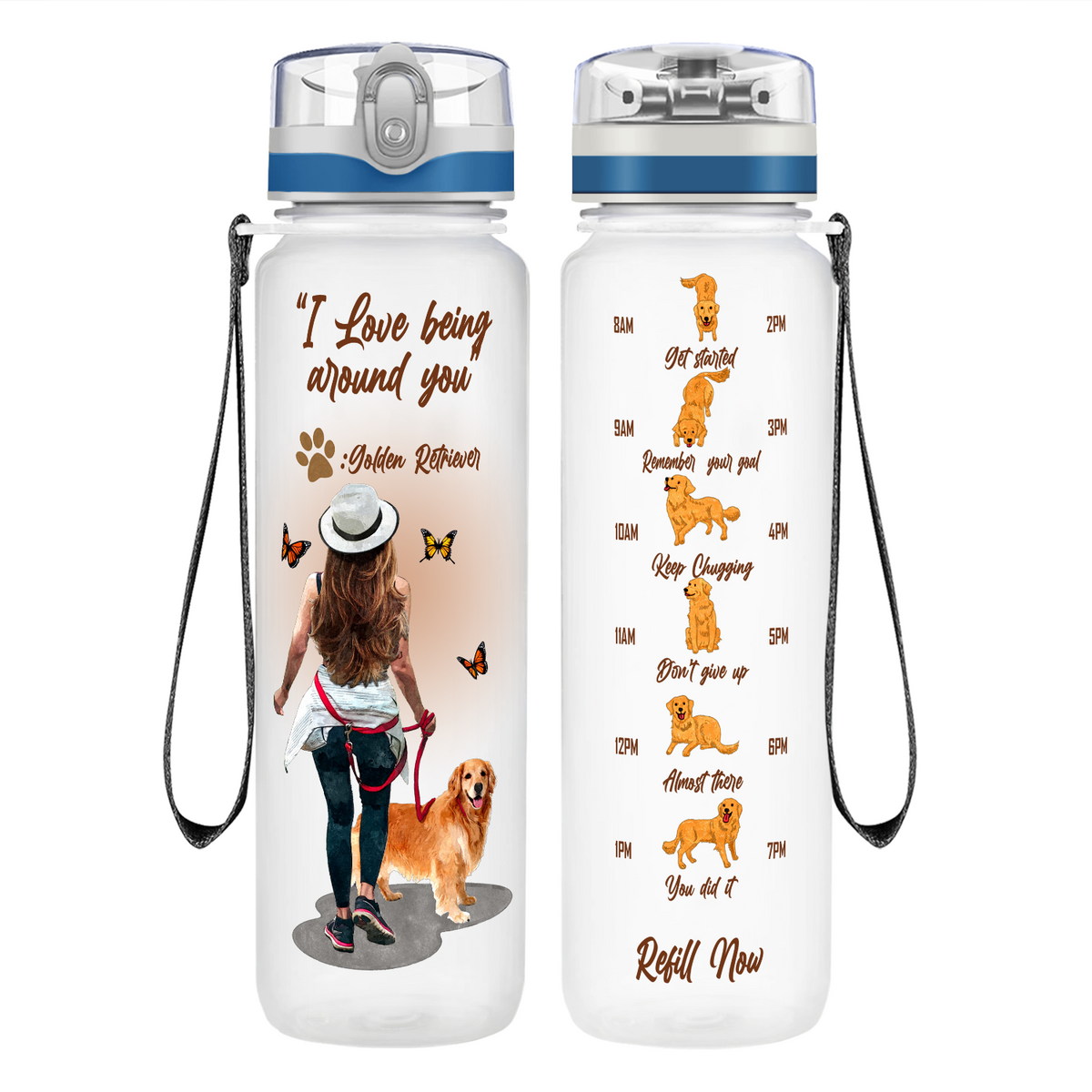 I love Being Around You Golden Retriever on 32 oz Motivational Tracking Water Bottle
