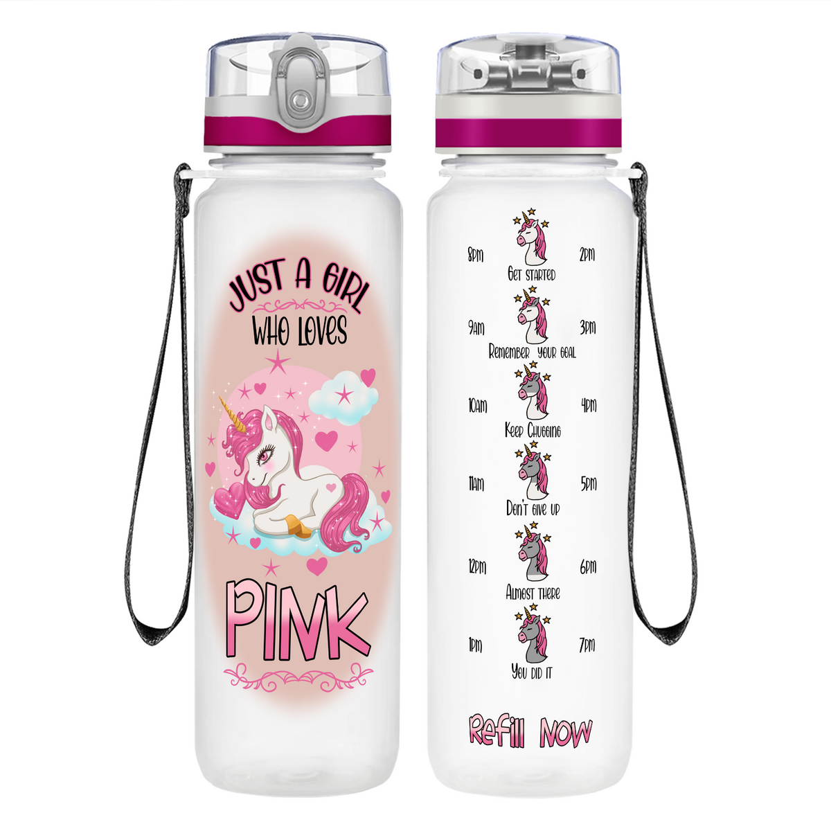 Just A Girl Who Loves Pink on 32 oz Motivational Tracking Water Bottle