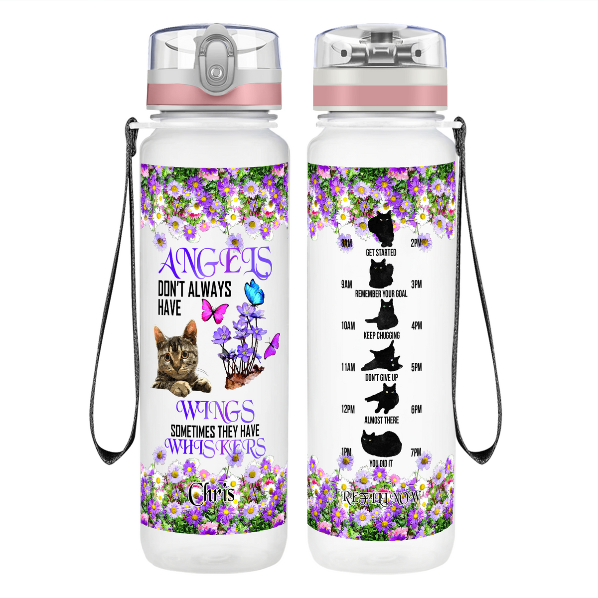 Personalized Sometimes They Have Whiskers on 32 oz Motivational Tracking Water Bottle