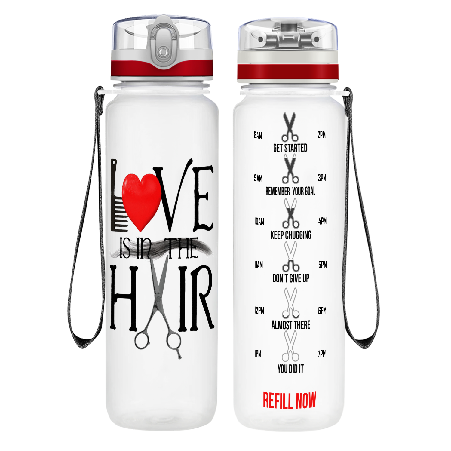 Love Is In The Hair on 32 oz Motivational Tracking Water Bottle