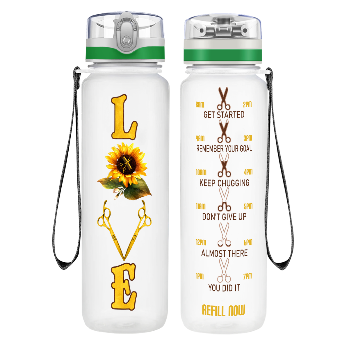 Sunflower Hairstylist Love on 32 oz Motivational Tracking Water Bottle