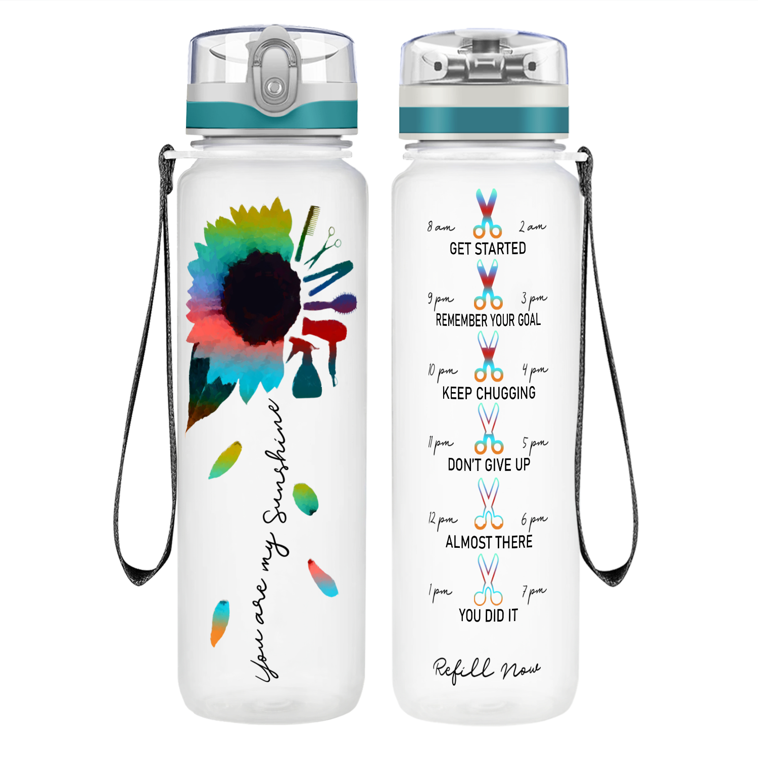 Hairstylist You Are My Sunshine on 32 oz Motivational Tracking Water Bottle