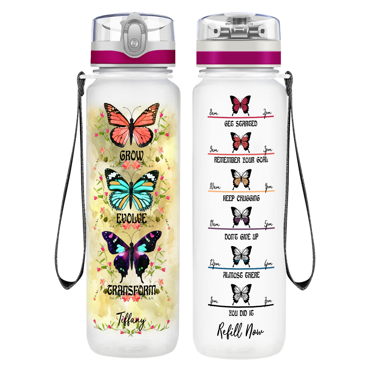 Personalized Grow Evolve Transform on 32 oz Motivational Tracking Water Bottle