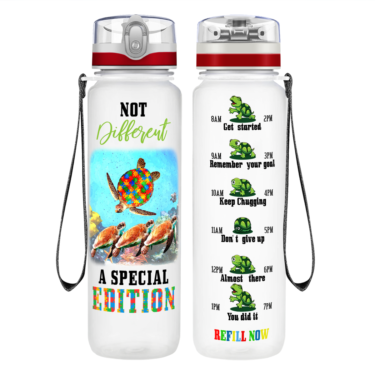 Turtles Not Different A Special Edition on 32 oz Motivational Tracking Water Bottle