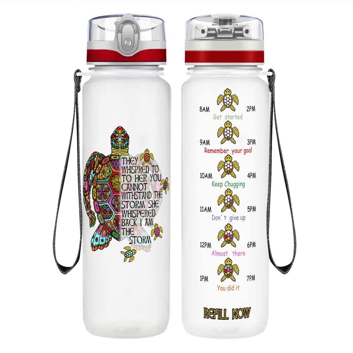 Turtle I am The Storm on 32 oz Motivational Tracking Water Bottle