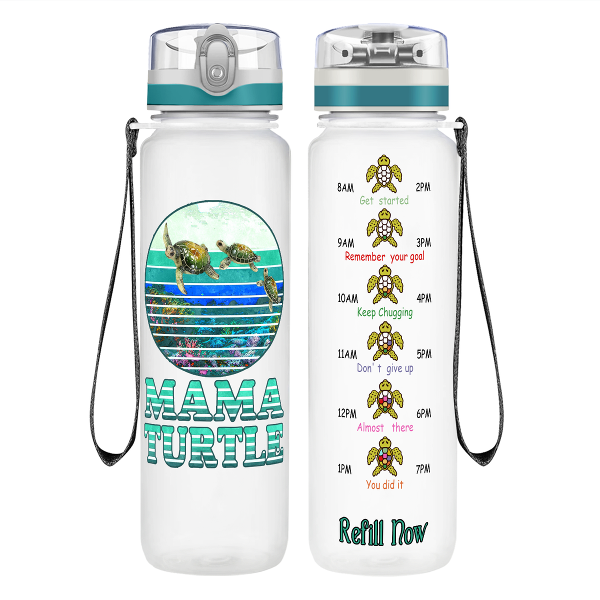 Mama Turtle on 32 oz Motivational Tracking Water Bottle
