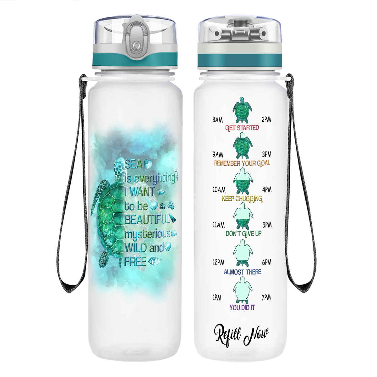 Sea Is Everything I Want on 32 oz Motivational Tracking Water Bottle