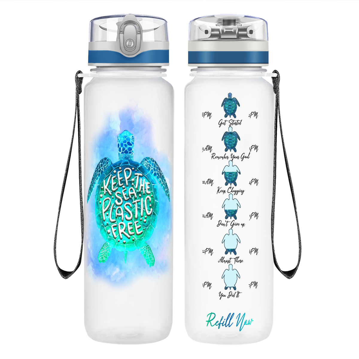 Keep The Sea Plastic Free on 32 oz Motivational Tracking Water Bottle