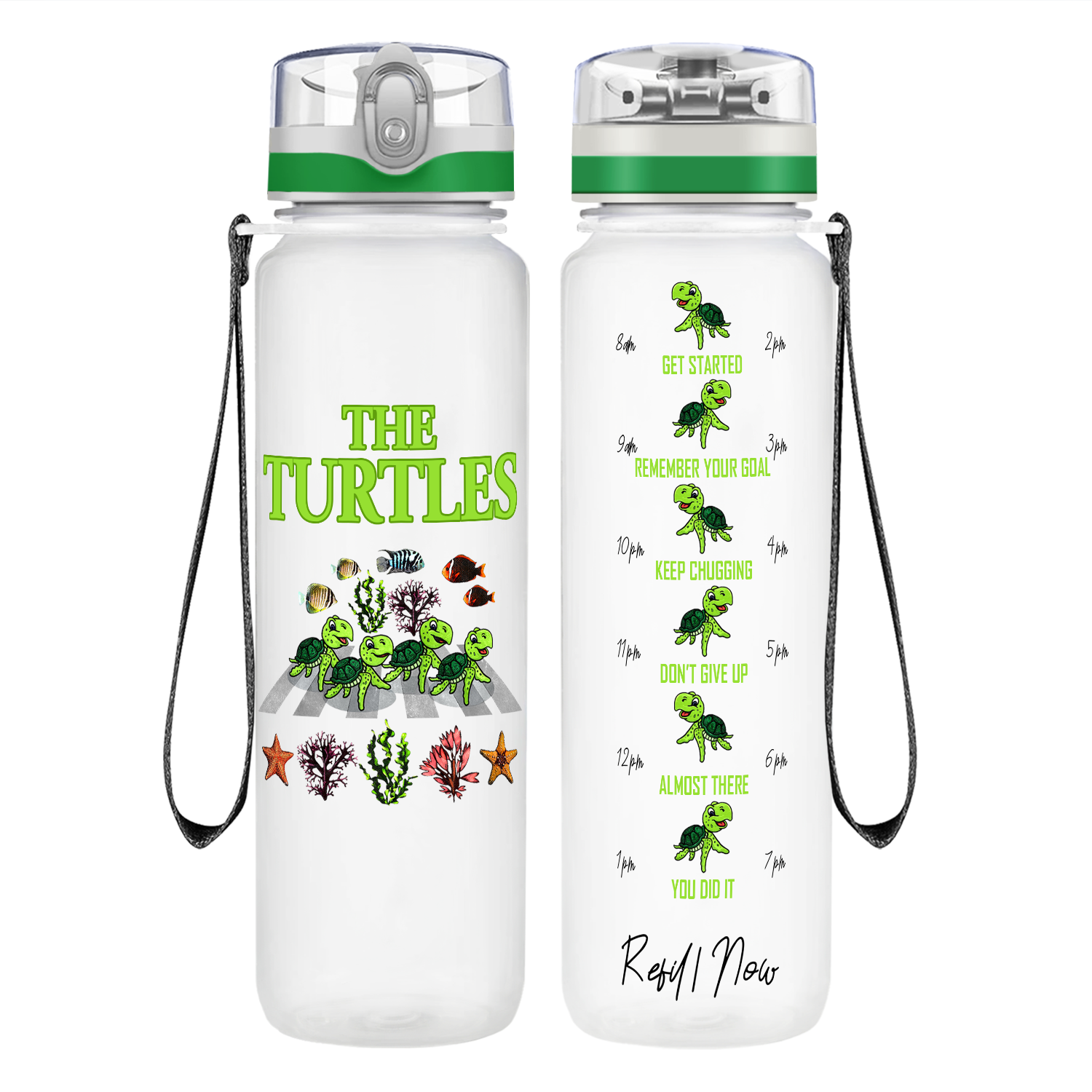 The Turtles on 32 oz Motivational Tracking Water Bottle