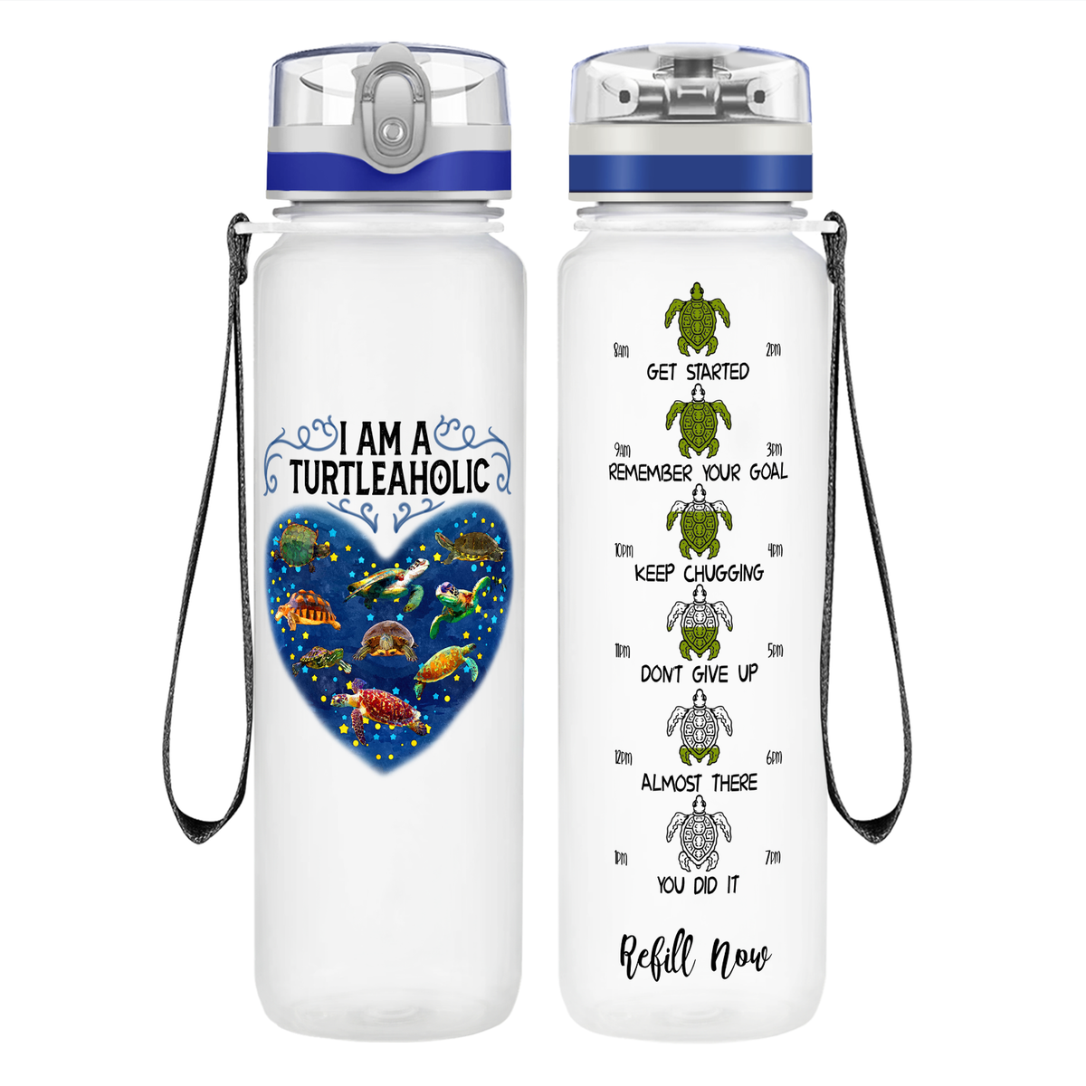 I Am A Turtleaholic on 32 oz Motivational Tracking Water Bottle