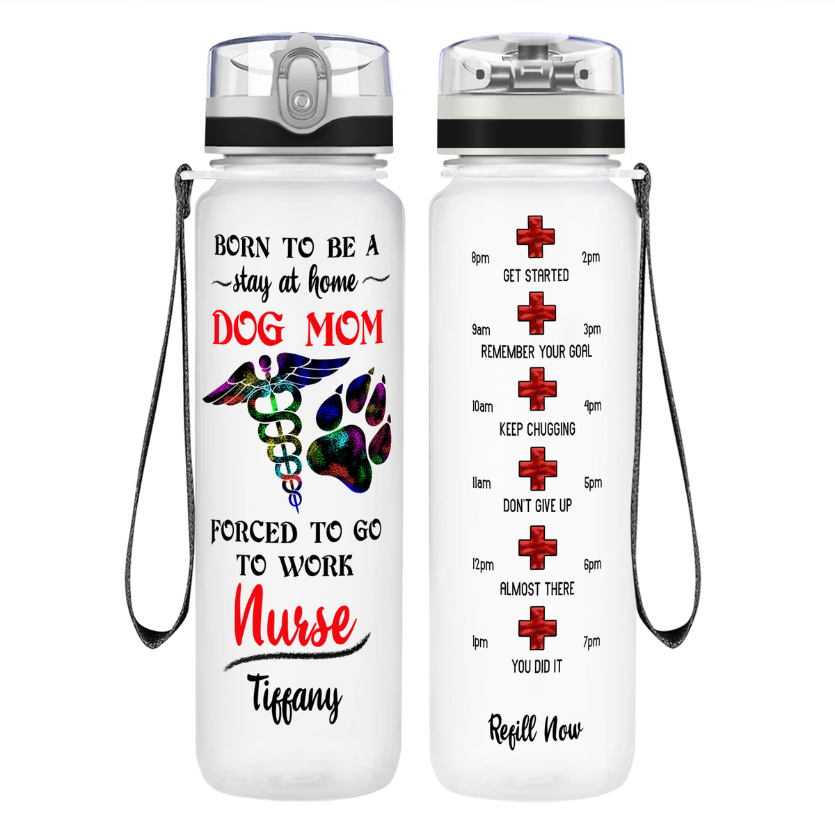 Personalized Stay at Home Dog Mom on 32oz Motivational Tracking Water Bottle