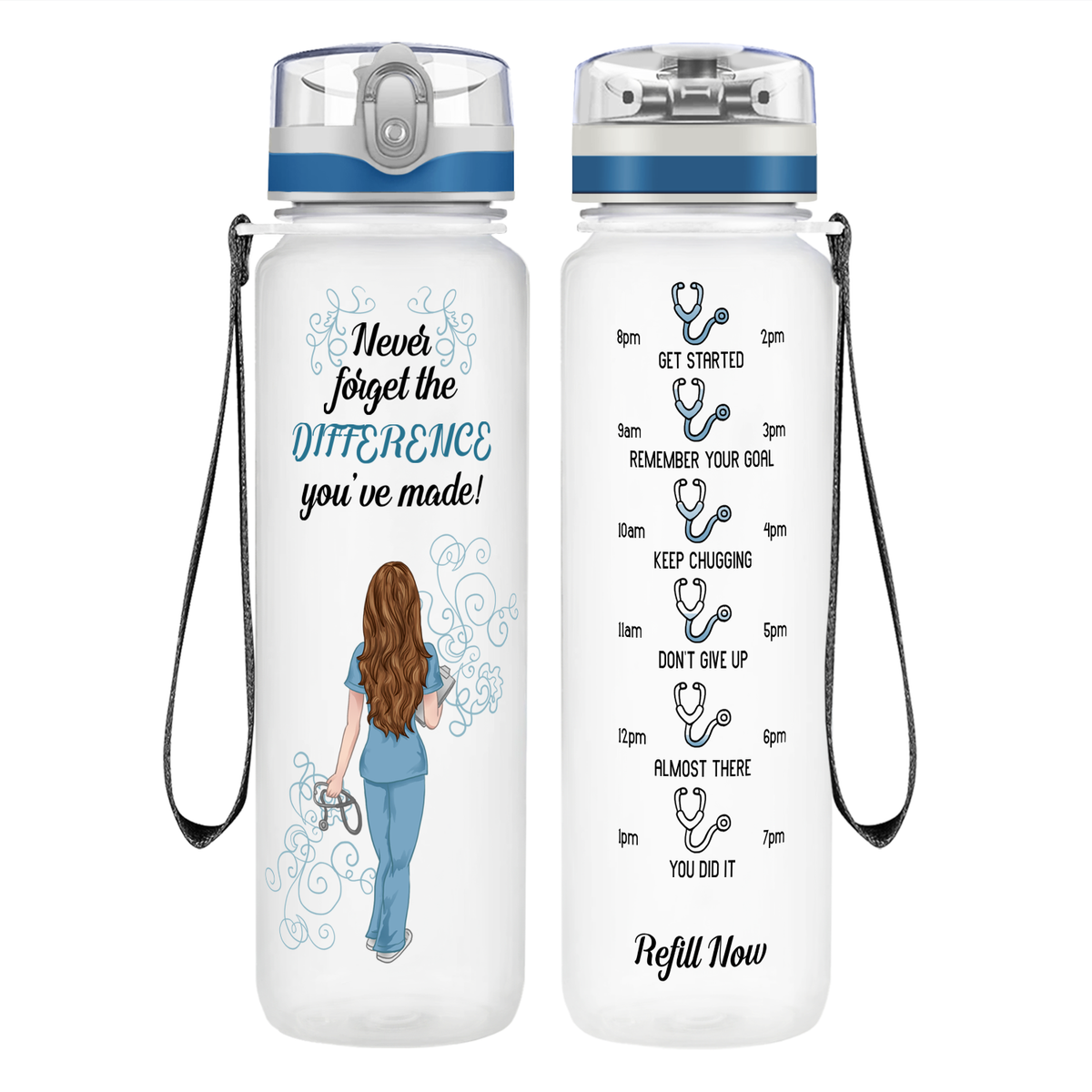 Never Forget the Difference You've Made on 32oz Motivational Tracking Nurse Water Bottle