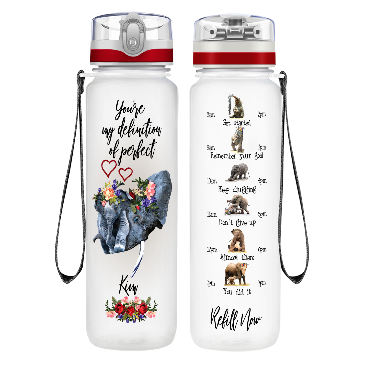 Personalized Definition of Perfect Elephants on 32 oz Motivational Tracking Water Bottle