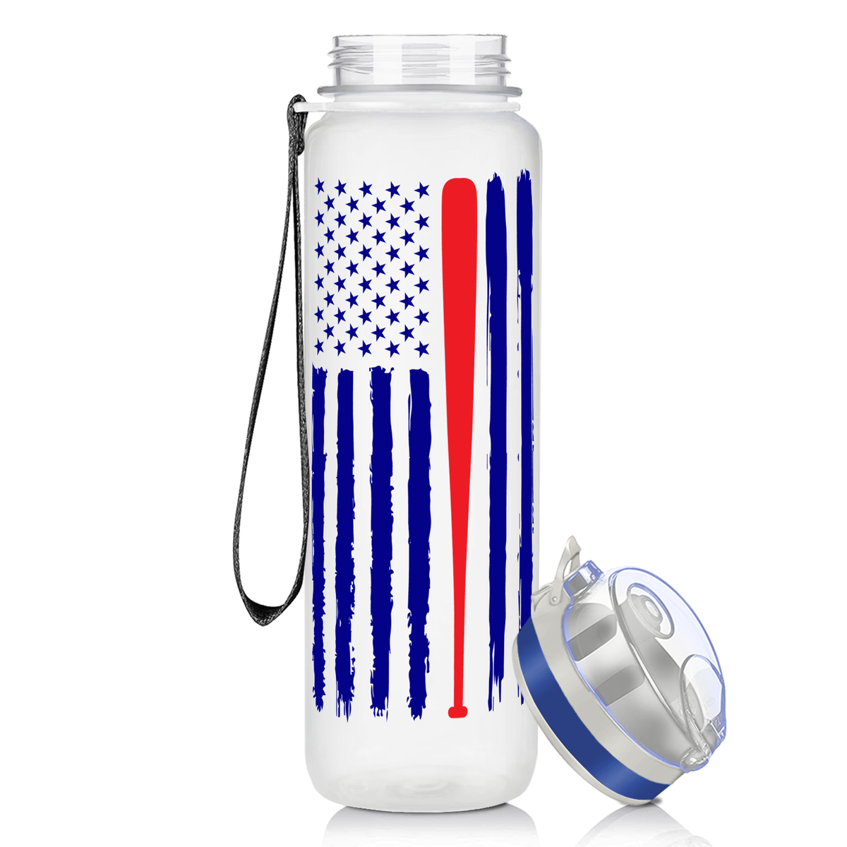 Personalized Distressed Baseball Flag on 32 oz Motivational Tracking Water Bottle
