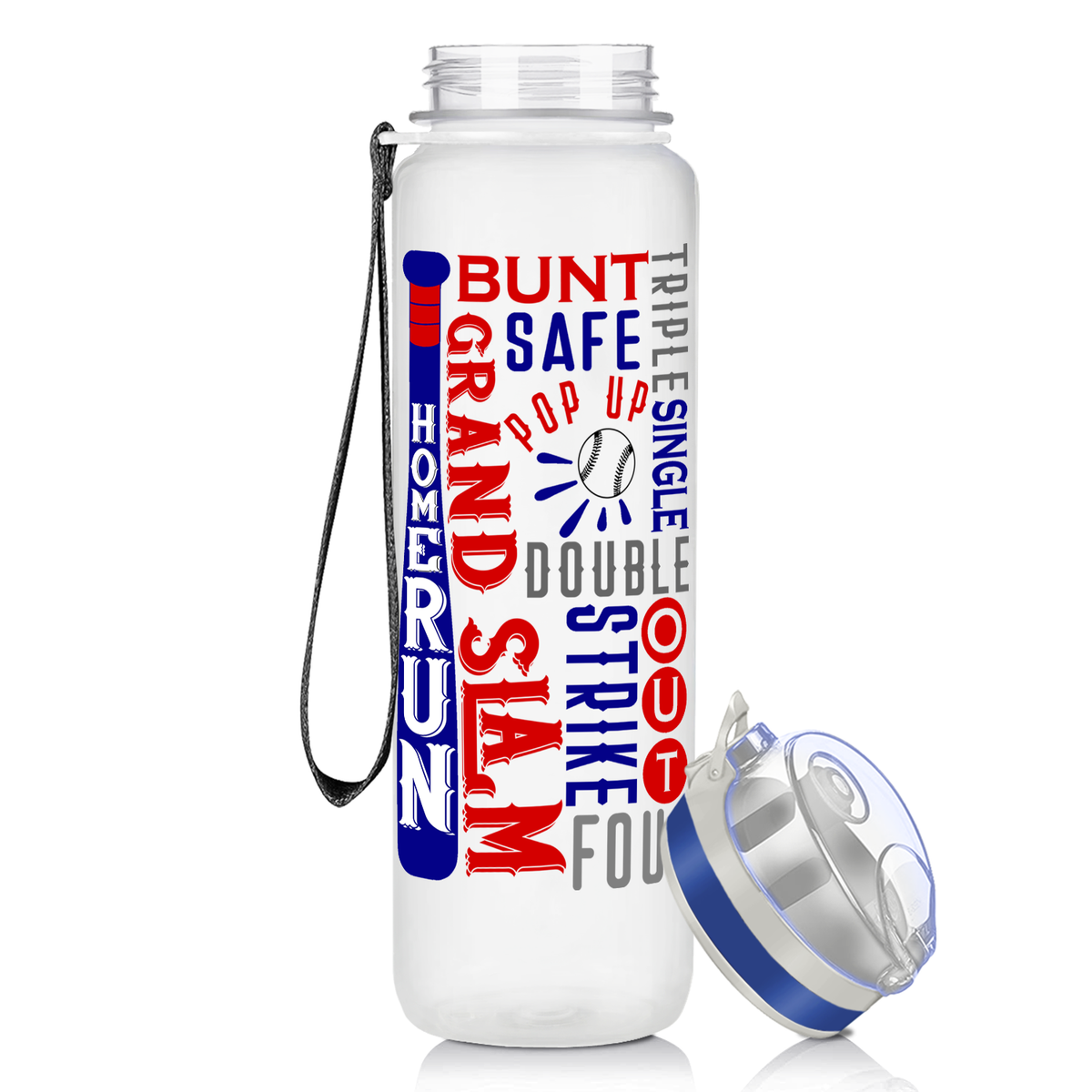 Personalized Baseball Bat Strike Out on 32 oz Motivational Tracking Water Bottle