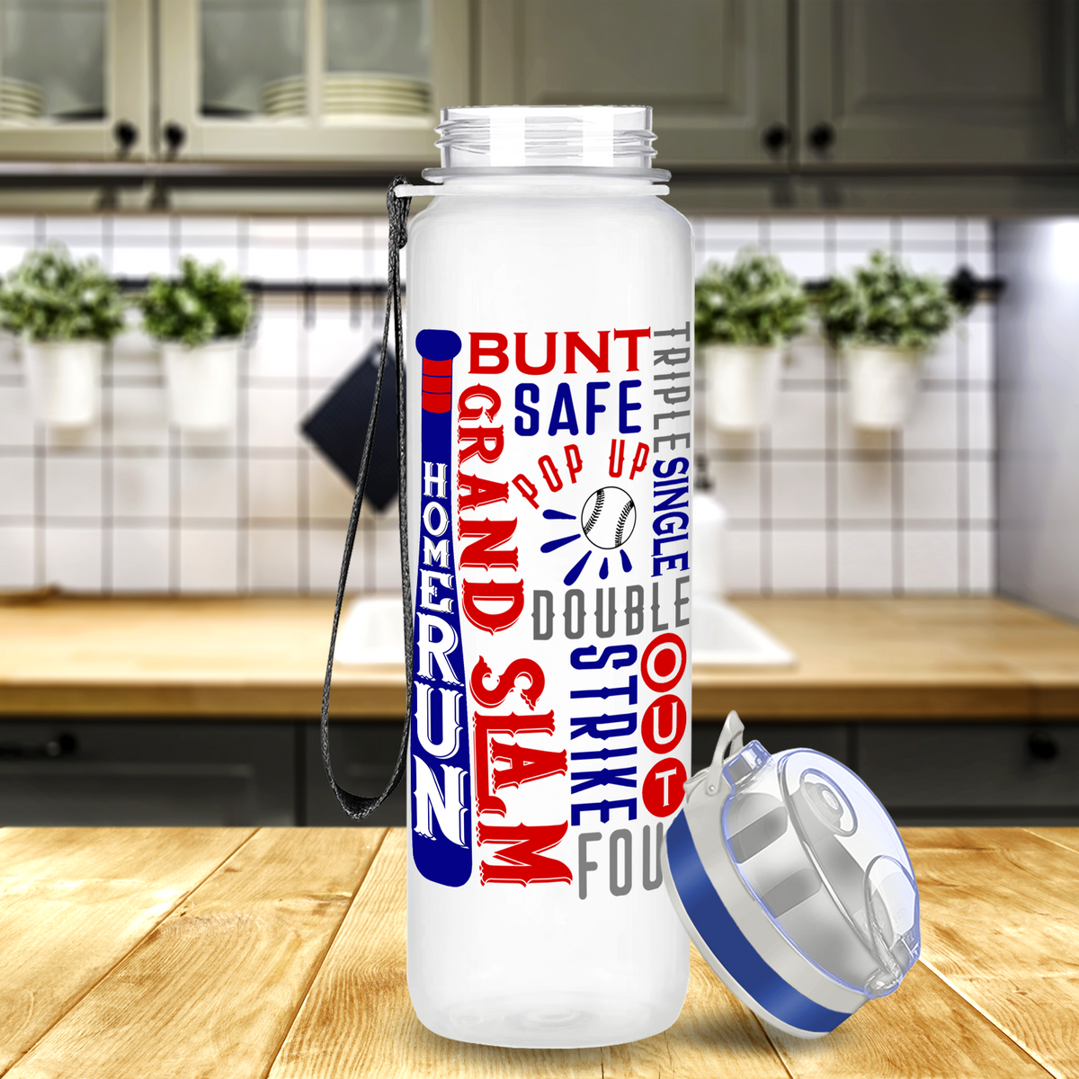 Personalized Baseball Bat Strike Out on 32 oz Motivational Tracking Water Bottle