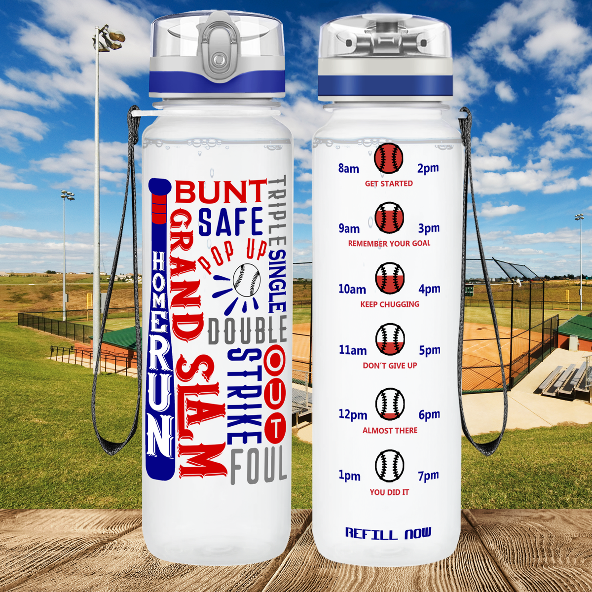 Personalized Baseball Bat Strike Out on 32 oz Motivational Tracking Water Bottle