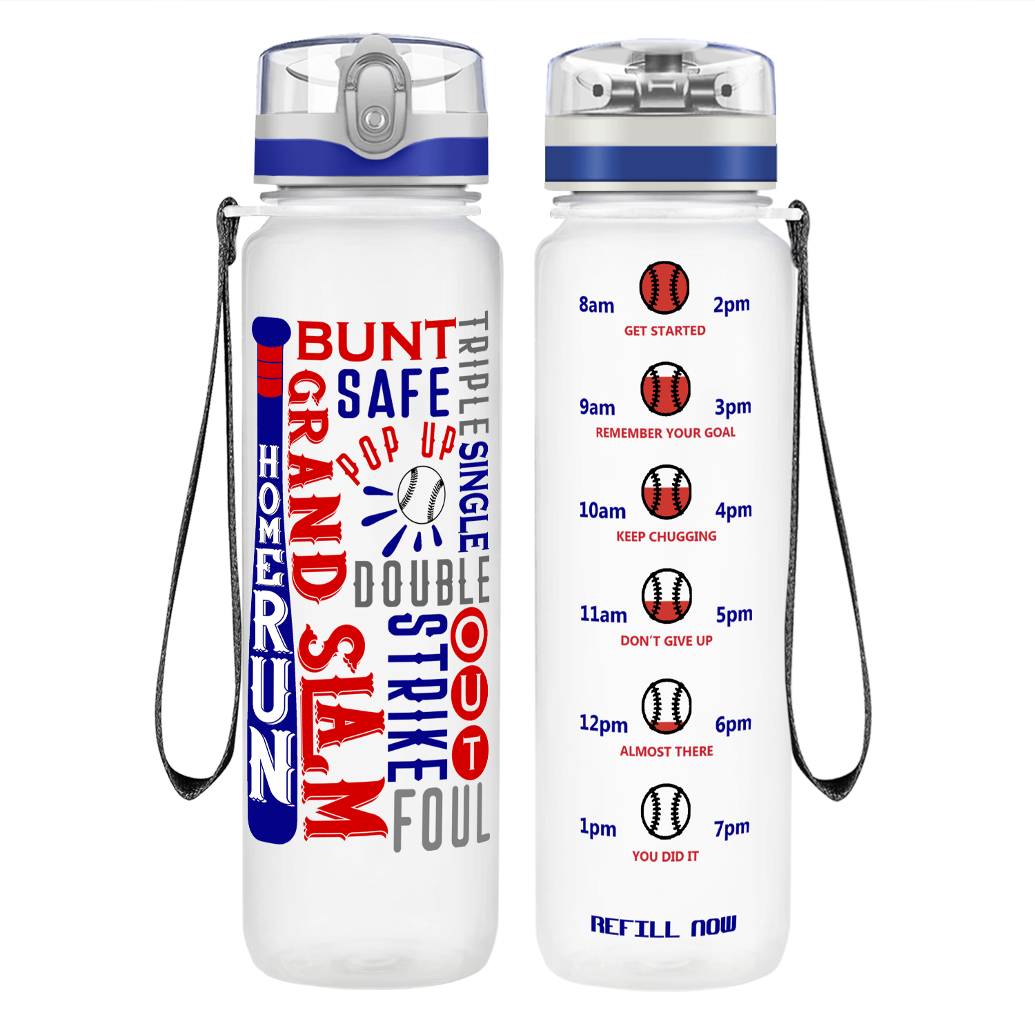 Personalized Baseball Bat Strike Out on 32 oz Motivational Tracking Water Bottle