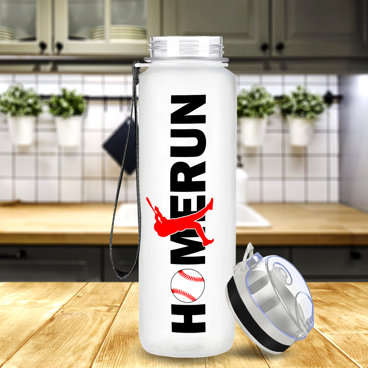 Personalized Baseball Homerun on 32 oz Motivational Tracking Water Bottle
