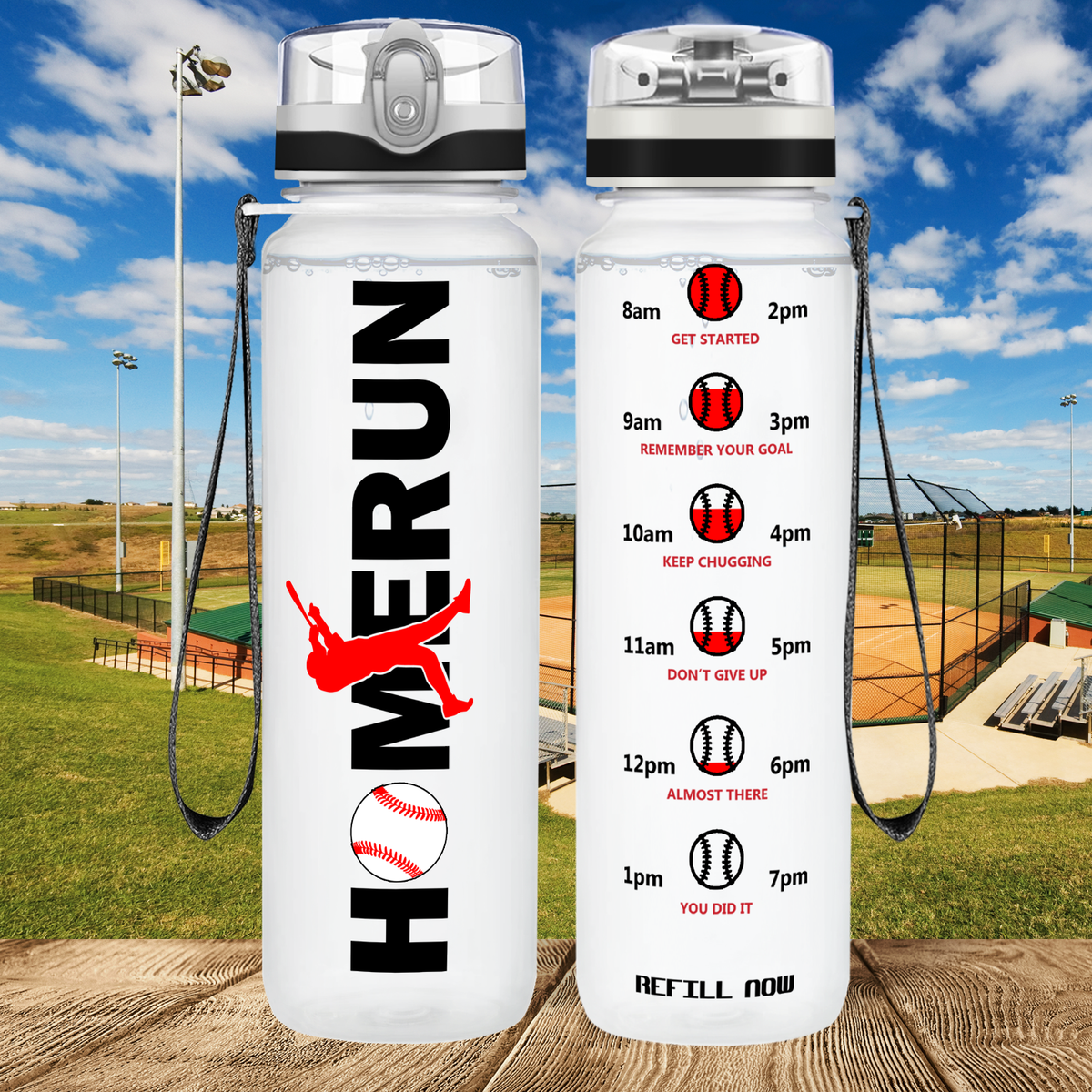 Personalized Baseball Homerun on 32 oz Motivational Tracking Water Bottle